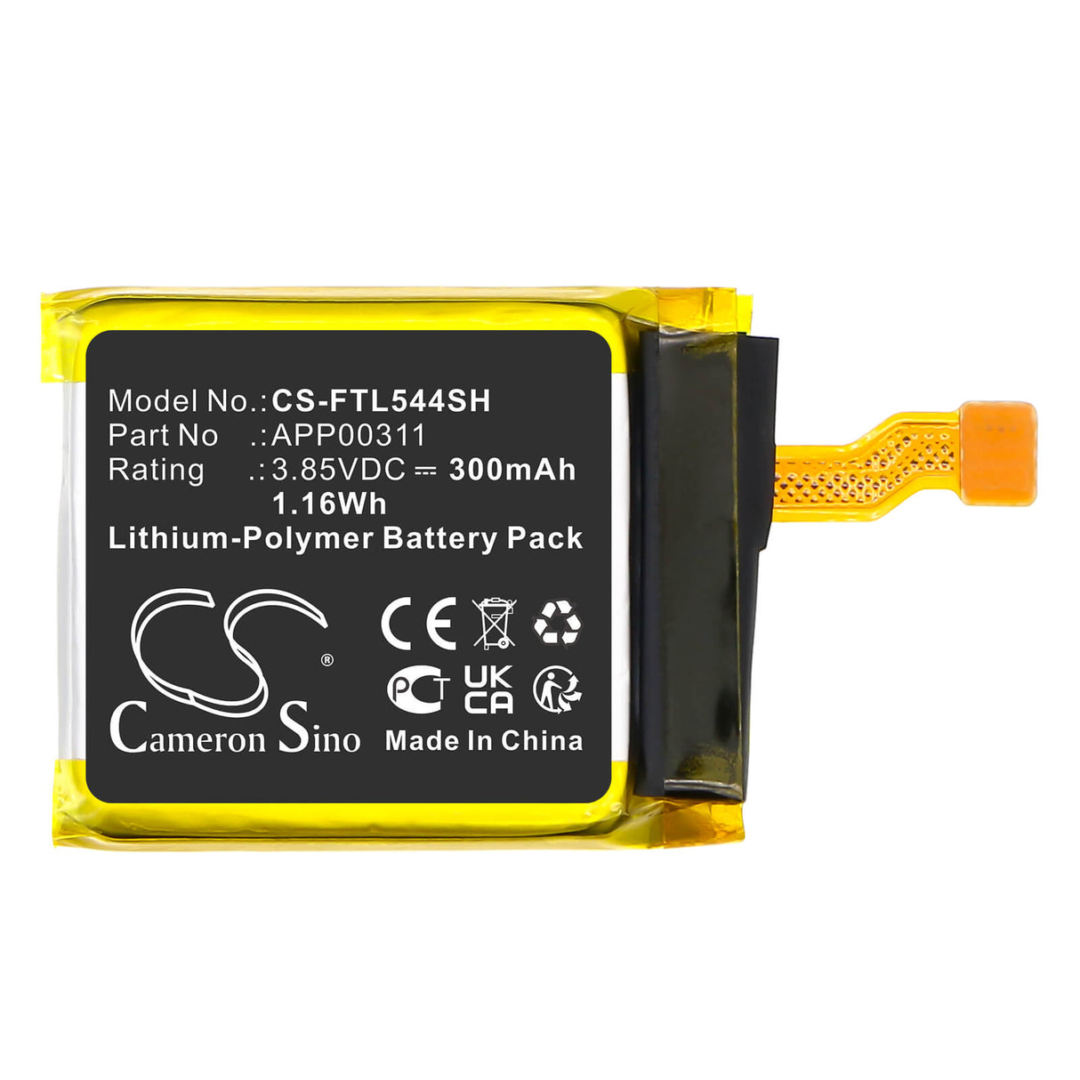 3.85V, Li-Polymer, 300mAh, Smartwatch battery fits Fossil, APP00311, DW11F, Gen 5E 44mm, 1.16Wh Smartwatch Cameron Sino Technology Limited