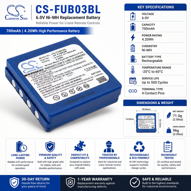 Crane Remote Battery For Hbc Fub 3a, Fub3a, Radiomatic Ba203060 6.0v, 700mah - 4.20wh Crane Remote Control Cameron Sino Technology Limited