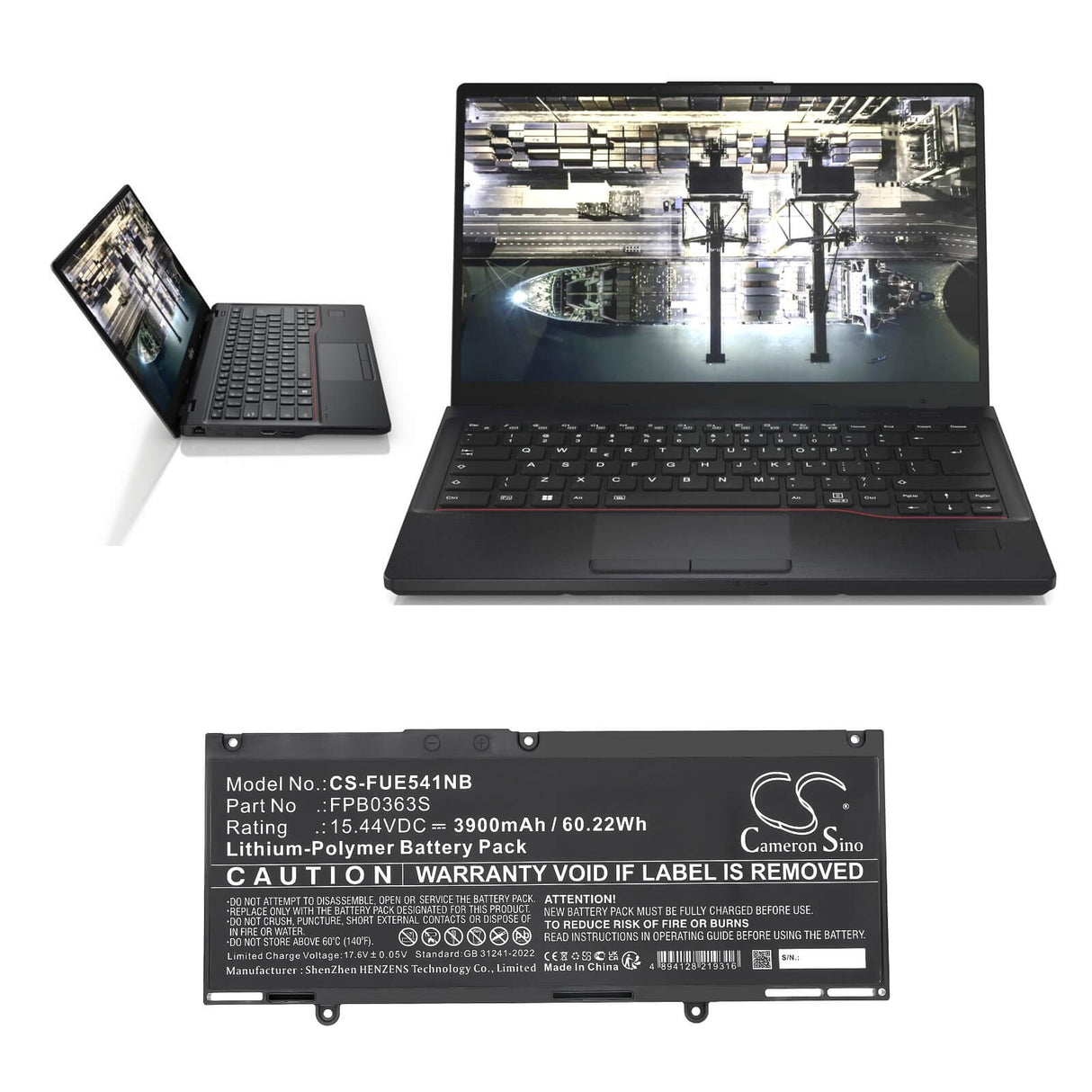 15.44V, Li-Polymer, 3900mAh, Notebook, Laptop battery fits Fujitsu, CP813249-01, LifeBook E4412, LifeBook E5412, 60.22Wh Notebook, Laptop Cameron Sino Technology Limited