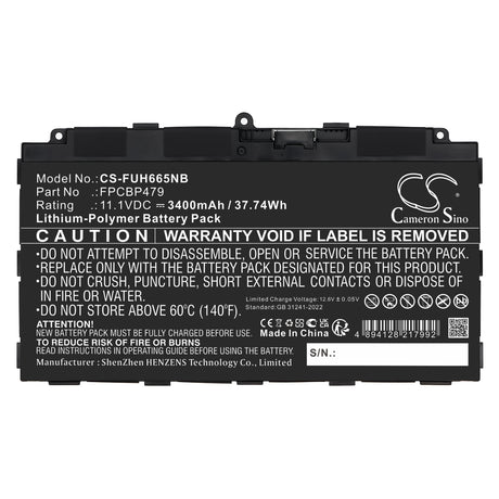 11.1V, Li-Polymer, 3400mAh, Notebook, Laptop battery fits Fujitsu, Cp785375-xx, Stylistic Q616, Stylistic Q665, 37.74Wh Notebook, Laptop Cameron Sino Technology Limited