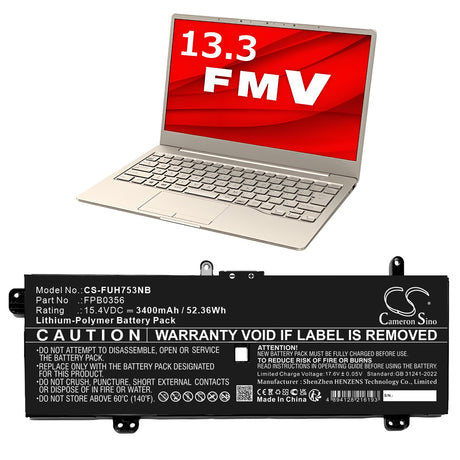 15.4V, Li-Polymer, 3400mAh, Tablet battery fits Fujitsu, Cp790491-01, Lifebook Ch75/e3, Lifebook Ch90/e3, 52.36Wh Tablet Cameron Sino Technology Limited