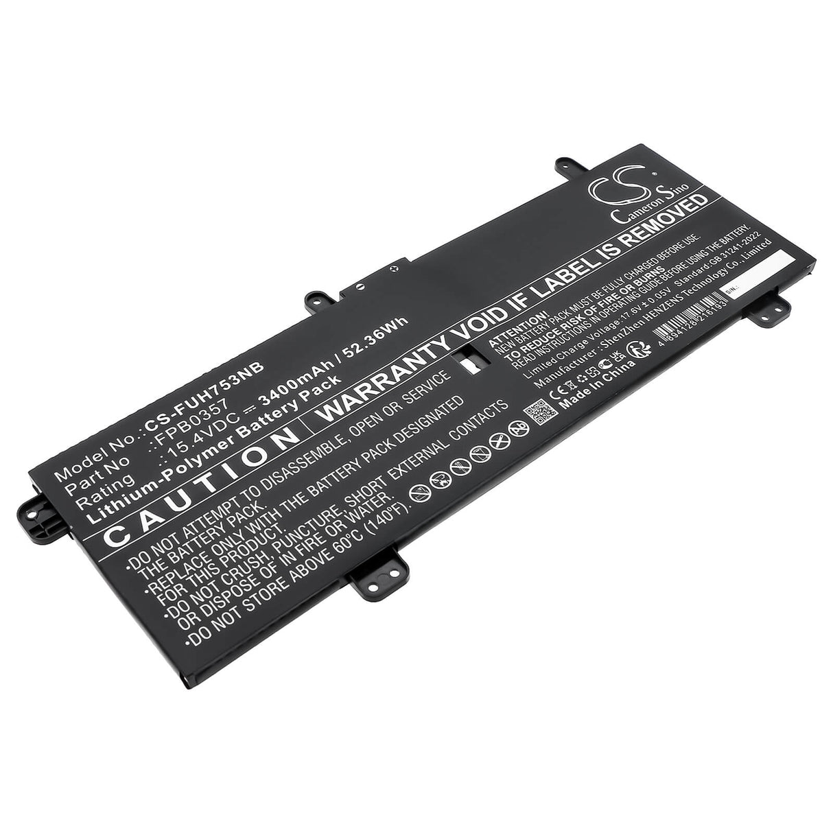 15.4V, Li-Polymer, 3400mAh, Tablet battery fits Fujitsu, Cp790491-01, Lifebook Ch75/e3, Lifebook Ch90/e3, 52.36Wh Tablet Cameron Sino Technology Limited
