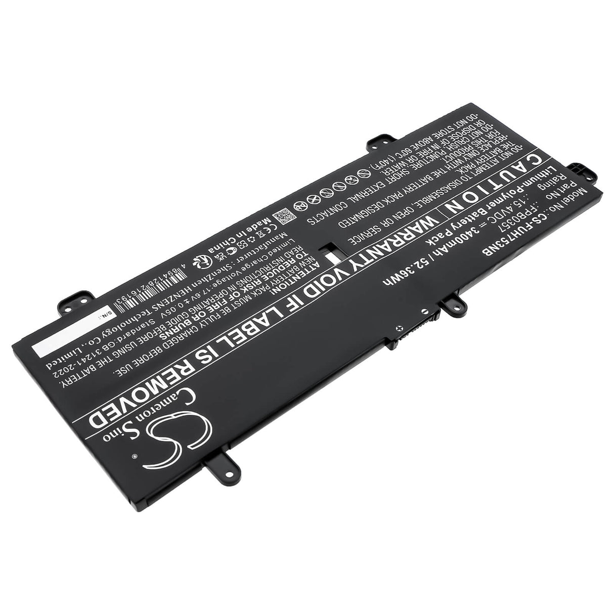 15.4V, Li-Polymer, 3400mAh, Tablet battery fits Fujitsu, Cp790491-01, Lifebook Ch75/e3, Lifebook Ch90/e3, 52.36Wh Tablet Cameron Sino Technology Limited
