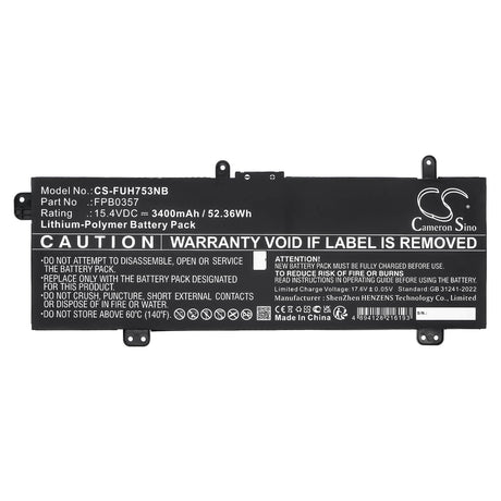 15.4V, Li-Polymer, 3400mAh, Tablet battery fits Fujitsu, Cp790491-01, Lifebook Ch75/e3, Lifebook Ch90/e3, 52.36Wh Tablet Cameron Sino Technology Limited