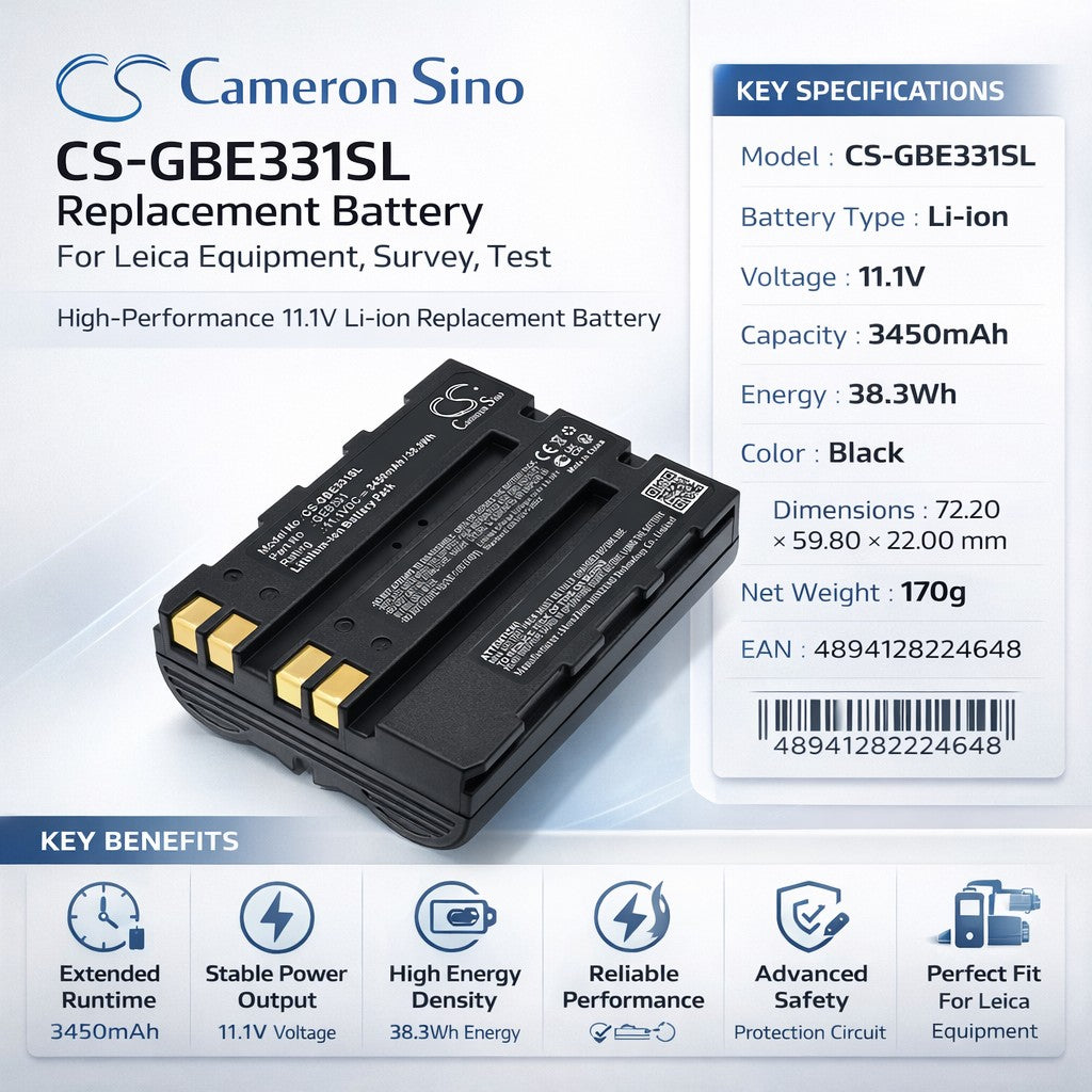 11.1V, Li-ion, 3450mAh, Equipment, Survey, Test battery fits Leica, 799190, CS20, CS20 Controller, 38.3Wh Equipment, Survey, Test Cameron Sino Technology Limited