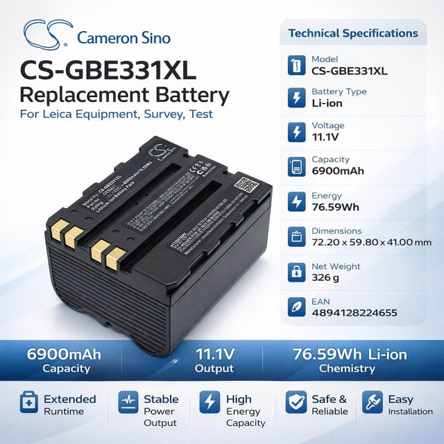 11.1V, Li-ion, 6900mAh, Equipment, Survey, Test battery fits Leica, 799190, CS20, CS20 Controller, 76.59Wh Equipment, Survey, Test Cameron Sino Technology Limited