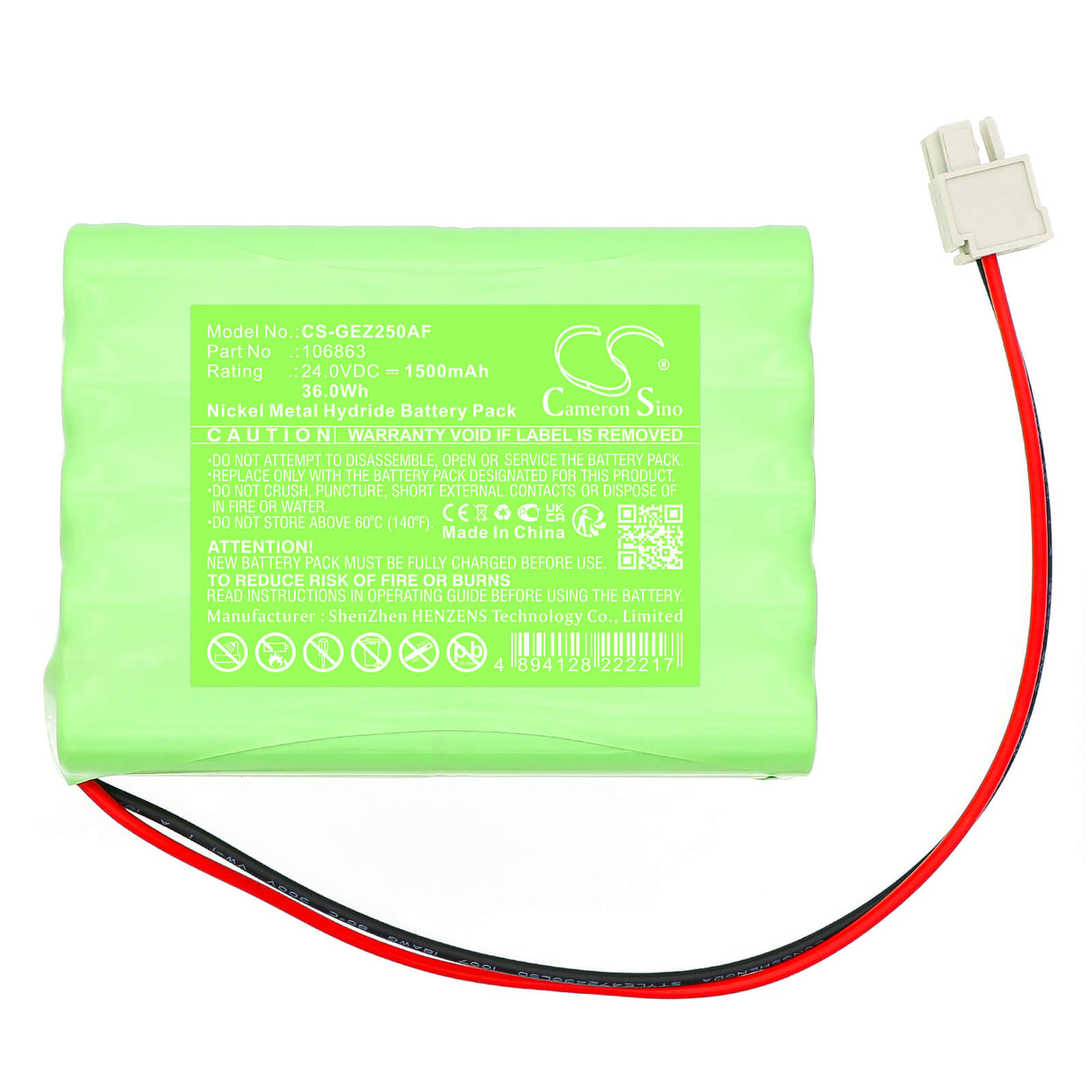 24.0V, Ni-MH, 1500mAh, Automatic Doors battery fits Geze, 106863, 106863, 80100404, 36.0Wh Automatic Doors Cameron Sino Technology Limited