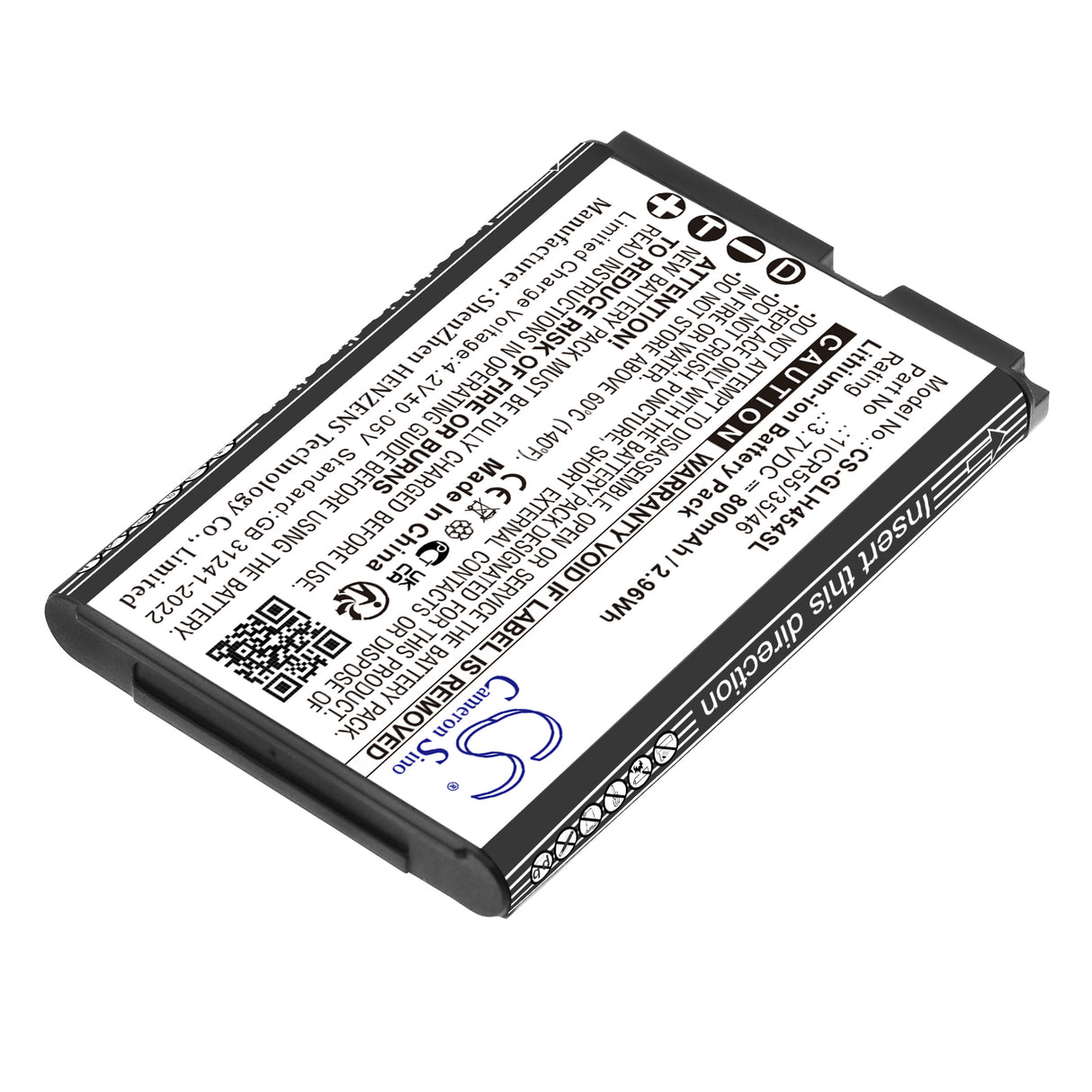 3.7V, Li-ion, 800mAh, Equipment, Survey, Test battery fits Geospace, 1ICR55/35/46, GSB-LHR, Line Health Recorder, 2.96Wh Equipment, Survey, Test Cameron Sino Technology Limited