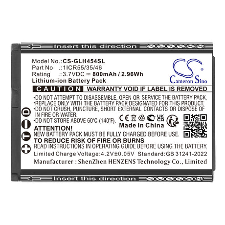 3.7V, Li-ion, 800mAh, Equipment, Survey, Test battery fits Geospace, 1ICR55/35/46, GSB-LHR, Line Health Recorder, 2.96Wh Equipment, Survey, Test Cameron Sino Technology Limited