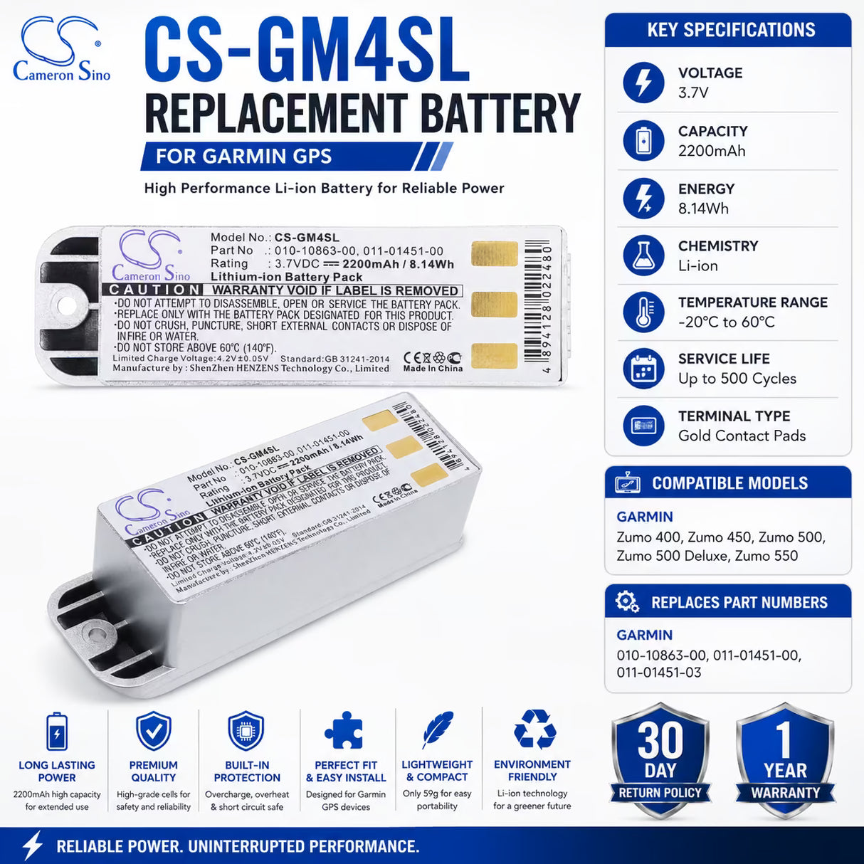 Cameron Sino CS-GM4SL Garmin Zumo GPS Battery 2200mAh 3.7V Li-ion GPS, Navigator Cameron Sino Technology Limited