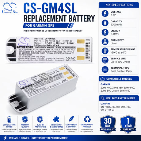 Cameron Sino CS-GM4SL Garmin Zumo GPS Battery 2200mAh 3.7V Li-ion GPS, Navigator Cameron Sino Technology Limited
