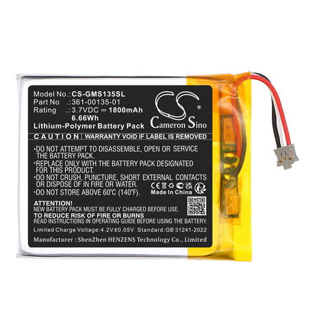 3.7V, Li-Polymer, 1800mAh, GPS, Navigator battery fits Garmin, 361-00135-01, inReach Messenger, 6.66Wh GPS, Navigator Cameron Sino Technology Limited