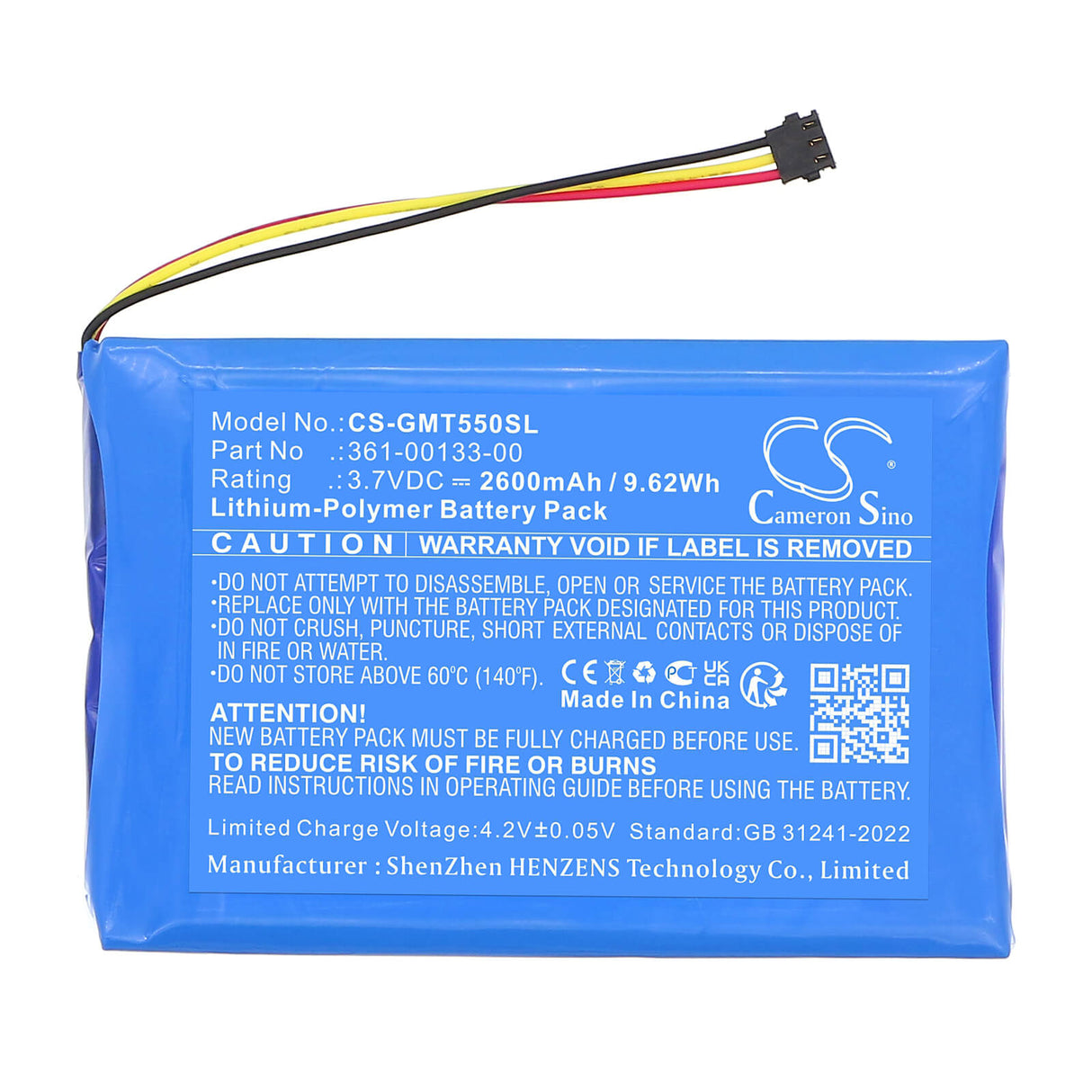 3.7V, Li-Polymer, 2600mAh, GPS, Navigator battery fits Garmin, 361-00133-00, Tread 5.5, Zumo Xt, 9.62Wh GPS, Navigator Cameron Sino Technology Limited