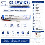 2.4V, Ni-MH, 700mAh, GPS battery fits Garmin, 010-12117-10, 010-01248-00, Gwind Wireless, 1.68Wh GPS, Navigator Cameron Sino Technology Limited