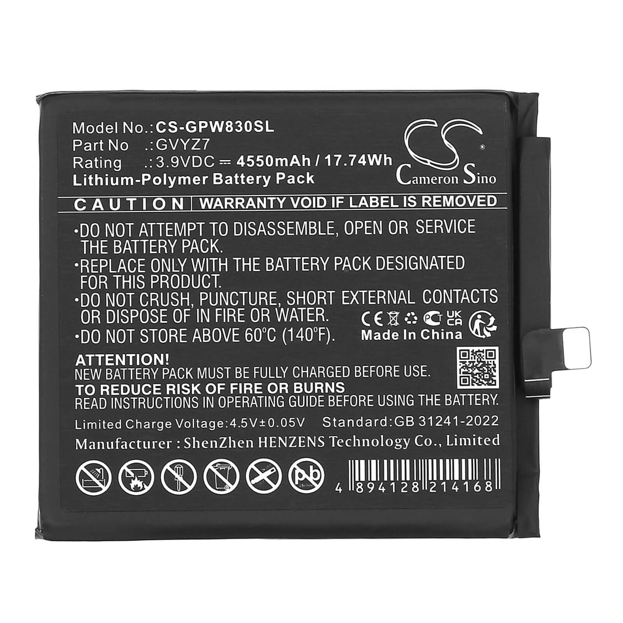 Li-Polymer, 4550mAh, batterie mobile, smartphone convient à Google, G949-00975-00, Gec77, Gr83y Mobile, Smartphone Cameron Sino Technology Limited (Smartphone)