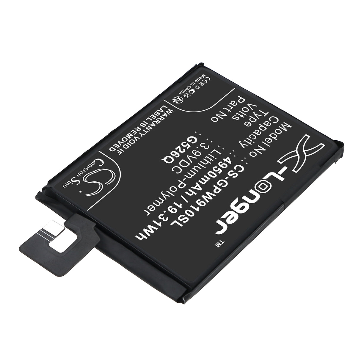 3.9V, Li-Polymer, 4950mAh, Mobile, SmartPhone battery fits Google, G526Q, G3Y12, GTF7P, 19.31Wh Mobile, SmartPhone Cameron Sino Technology Limited