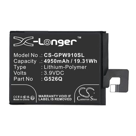 3.9V, Li-Polymer, 4950mAh, Mobile, SmartPhone battery fits Google, G526Q, G3Y12, GTF7P, 19.31Wh Mobile, SmartPhone Cameron Sino Technology Limited