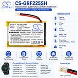3.7V, Li-Polymer, 180mAh, Smartwatch battery fits Garmin, 361-00072-00, 010-01959-00, Approach G10, 0.67Wh Smartwatch Cameron Sino Technology Limited