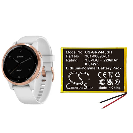 3.8V, Li-Polymer, 220mAh, Smartwatch battery fits Garmin, 361-00096-01, vivoactive 4S 40mm, 0.84Wh Smartwatch Cameron Sino Technology Limited