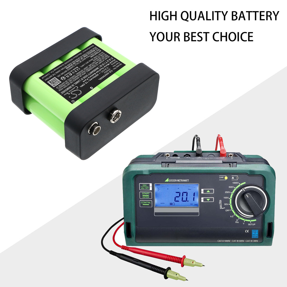 9.6V, Ni-MH, 2000mAh, Equipment, Survey, Test battery fits Gossen, HR-3UTGX, METRISO, Metrawatt PROFiTEST, 19.2Wh Equipment, Survey, Test Cameron Sino Technology Limited
