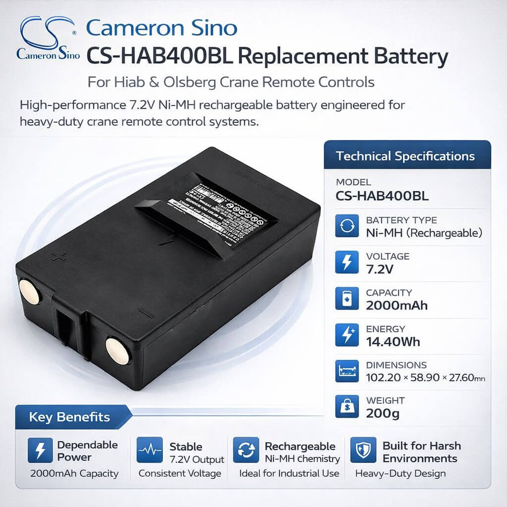 Battery For Hiab, 2055112, Combi Drive 5000, Hiab Hi Drive 4000, 7.2v, 2000mah - 14.40wh Crane Remote Control Cameron Sino Technology Limited