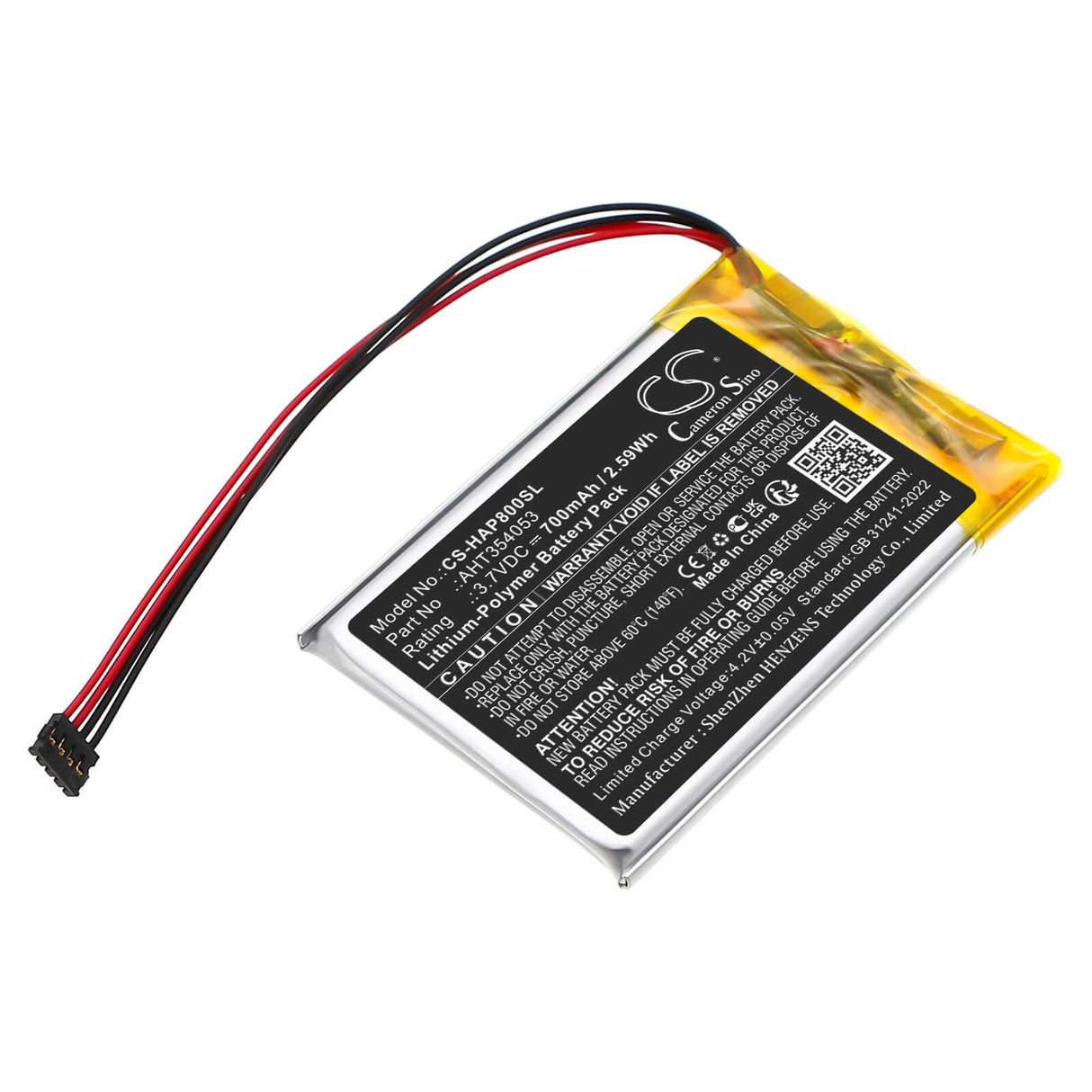 3.7V, Li-Polymer, 700mAh, Amplifier battery fits Hidizs, Aht354053, Ap80, 2.59Wh Amplifier Cameron Sino Technology Limited