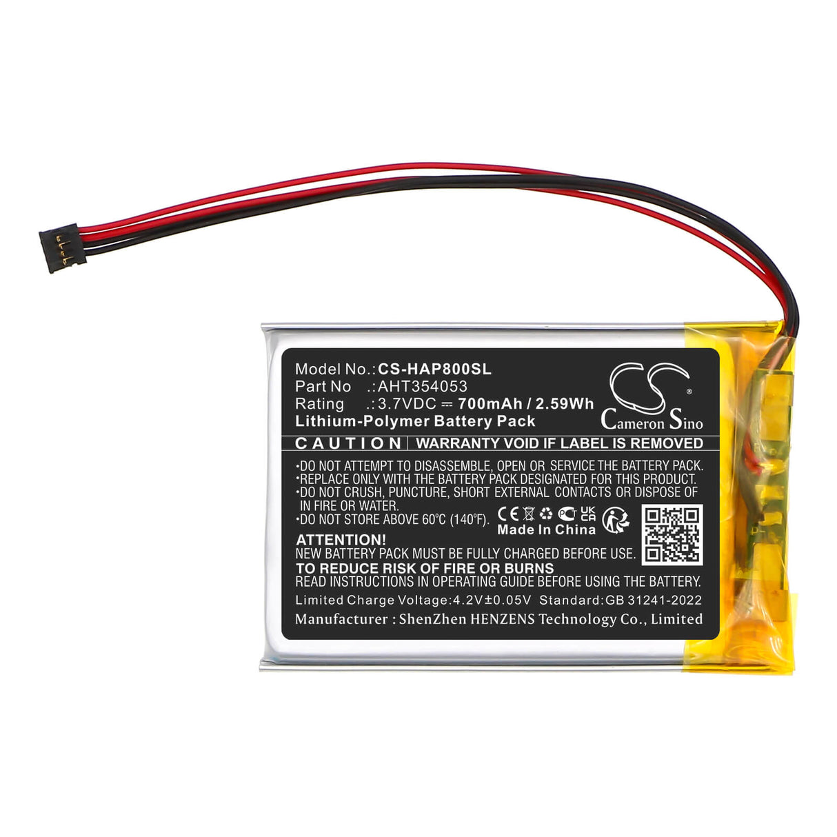 3.7V, Li-Polymer, 700mAh, Amplifier battery fits Hidizs, Aht354053, Ap80, 2.59Wh Amplifier Cameron Sino Technology Limited