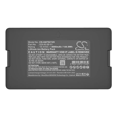 18.0V, Li-ion, 8000mAh, Lawn Mowers battery fits Husqvarna, 529 60 68-01, Automower 320 2013, Automower 320 2014, 144.0Wh Lawn Mowers Cameron Sino Technology Limited