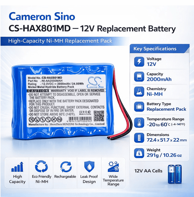12v Aa Nimh Battery Pack 2000mah With Wire Leads Battery Pack Cameron Sino Technology Limited