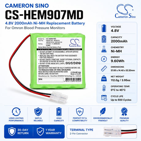 Medical battery For Omron Hem-907, Hem-907xl, Hem-907-pbat 4.8v, 2000mah - 9.60wh Medical Cameron Sino Technology Limited (Medical)