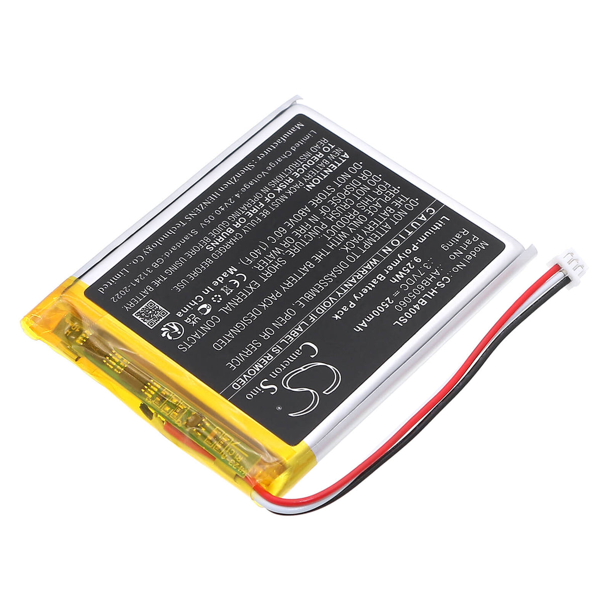 3,7V, Li-Polymer, 2500mAh, batterie BabyPhone compatible avec Hellobaby, Ahb605060, Moniteur Hb40, Moniteur Hb50, 9,25Wh BabyPhone Cameron Sino Technology Limited