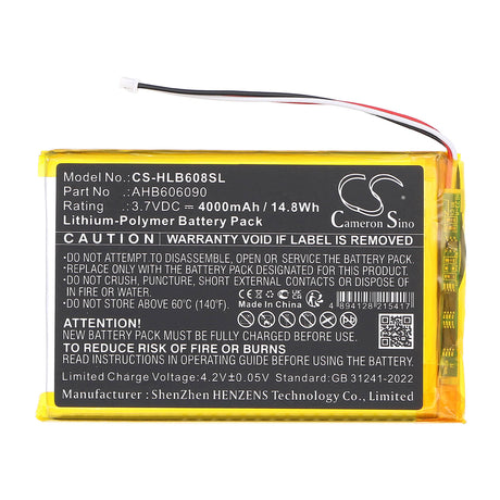 3.7V, Li-Polymère, 4000mAh, Batterie BabyPhone compatible avec Hellobaby, Ahb606090, Moniteur Vidéo Bébé Hb6081, Hb6256 2.4ghz Sans Fil Numérique, 14.8Wh BabyPhone Cameron Sino Technology Limited