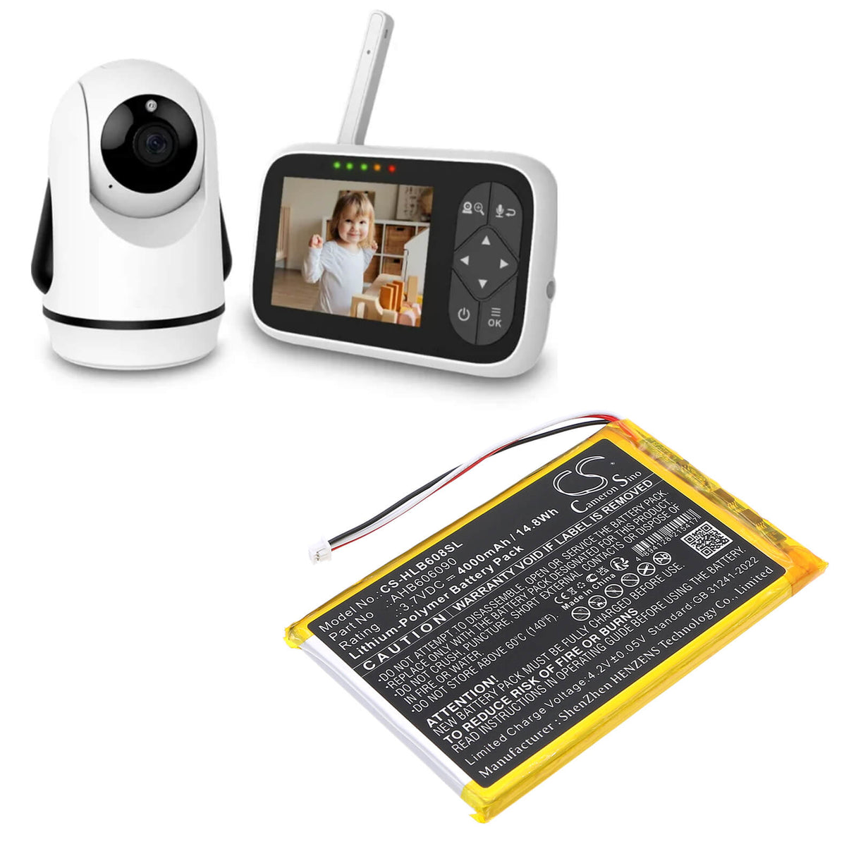 3.7V, Li-Polymer, 4000mAh, BabyPhone battery fits Hellobaby, Ahb606090, Hb6081 Video Baby Monitor, Hb6256 2.4ghz Digital Wireless, 14.8Wh BabyPhone Cameron Sino Technology Limited