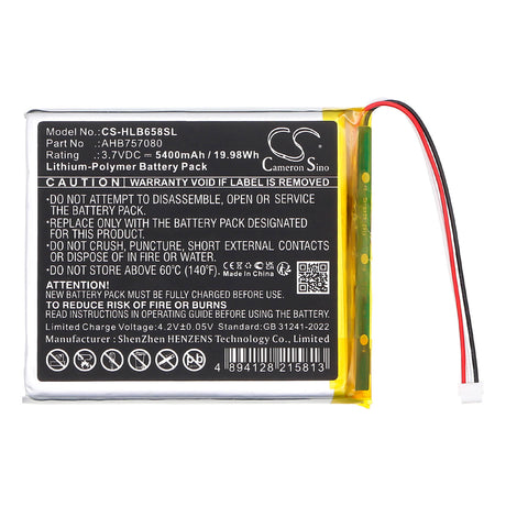 3.7V, Li-Polymer, 5400mAh, BabyPhone battery fits Hellobaby, Ahb757080, Hb6588 Video Baby Monitor, 19.98Wh BabyPhone Cameron Sino Technology Limited