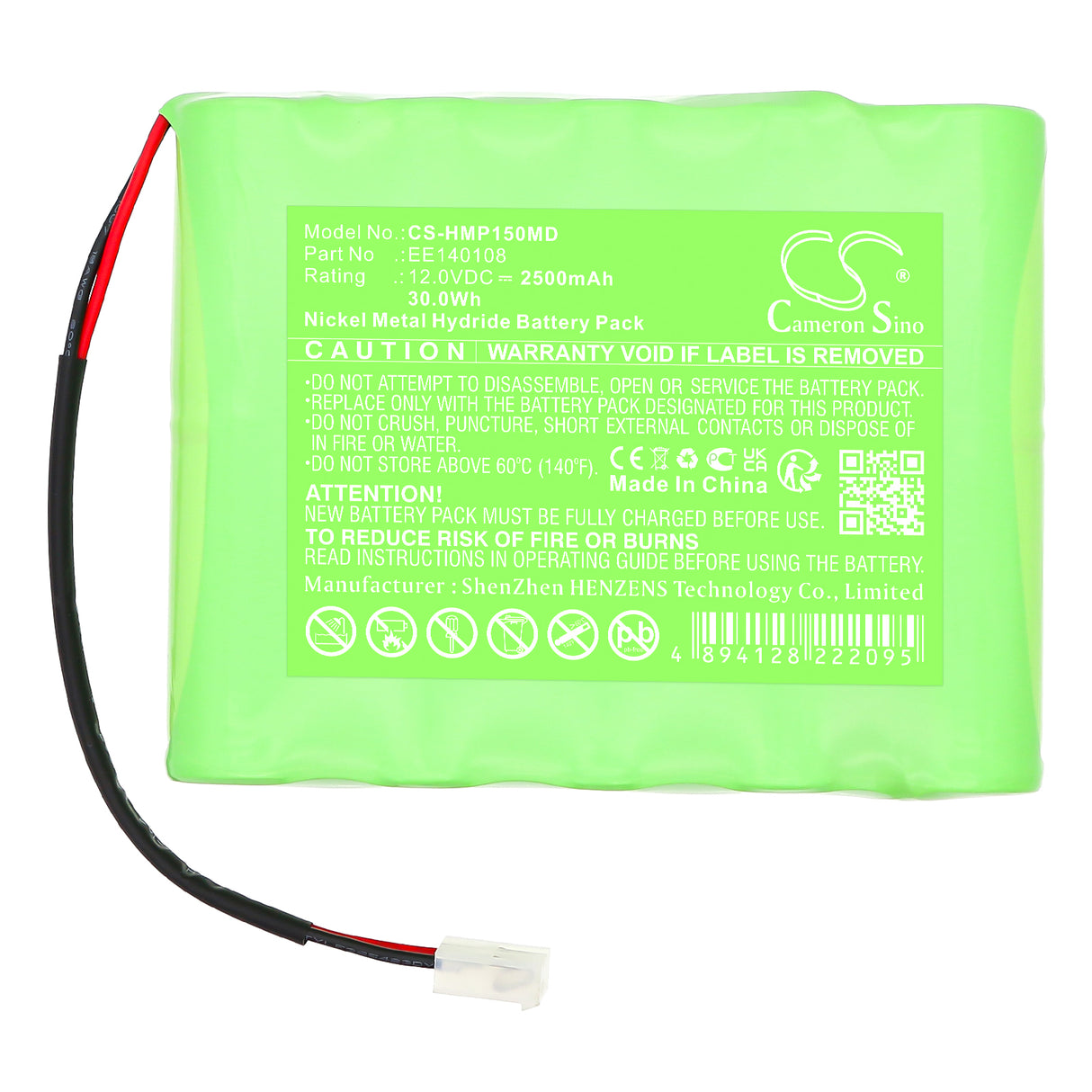 12.0V, Ni-MH, 2500mAh, Medical battery fits Hme, BAT-00068, Lifepulse Mon LP15, Lifepulse Mon LP20, 30.0Wh Medical Cameron Sino Technology Limited (Medical)