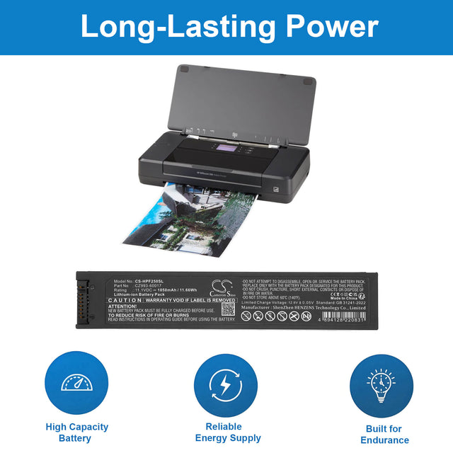 11.1V, Li-ion, 1050mAh, Printer battery fits Hp, CZ993-60017, HP OfficeJet 200 Mobile Printe, OfficeJet 250 Mobile Printer, 11.66Wh Printer Cameron Sino Technology Limited