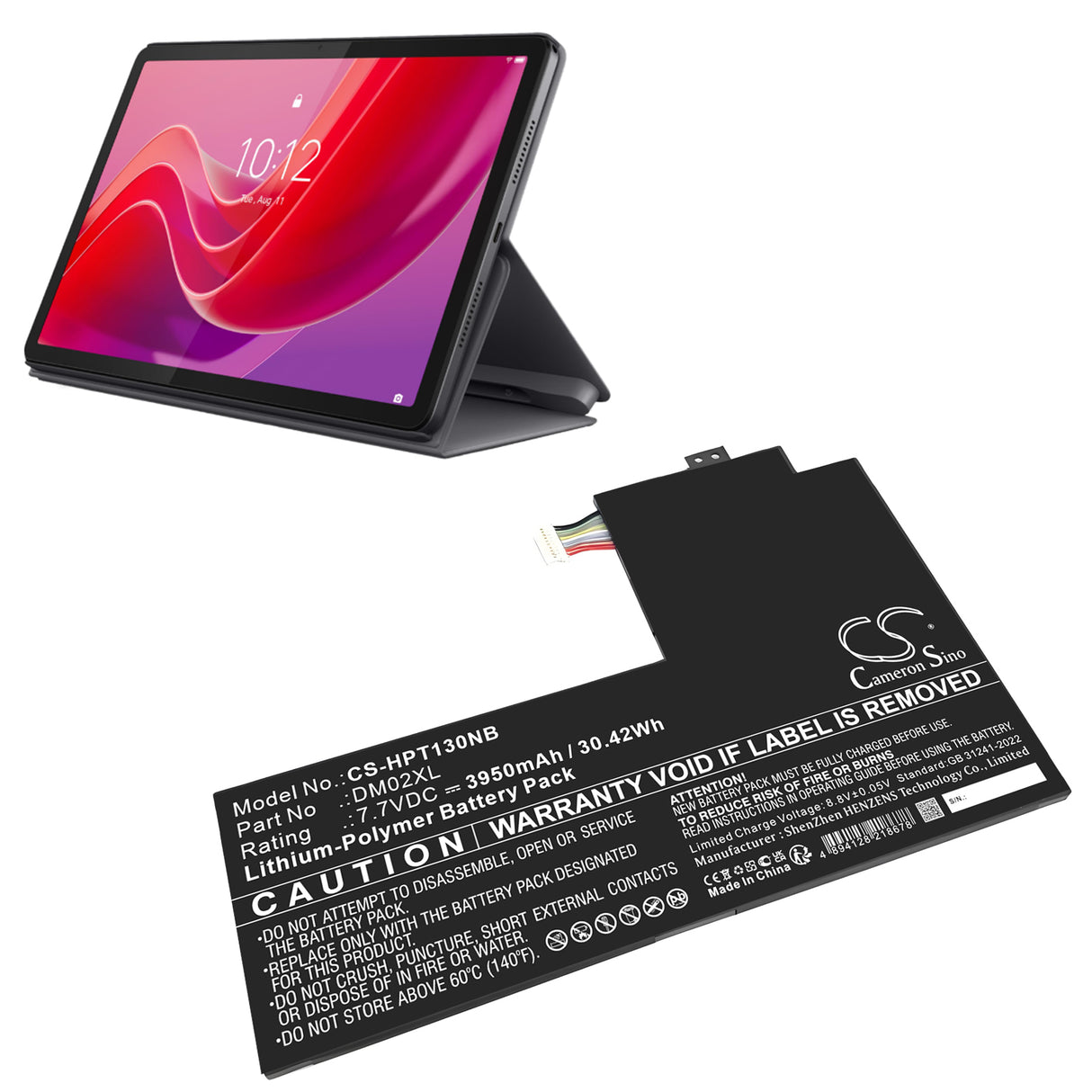7.7V, Li-Polymer, 3950mAh, Tablet battery fits Hp, Dm02xl, 11-be0013dx, 47z80av, 30.42Wh Tablet Cameron Sino Technology Limited