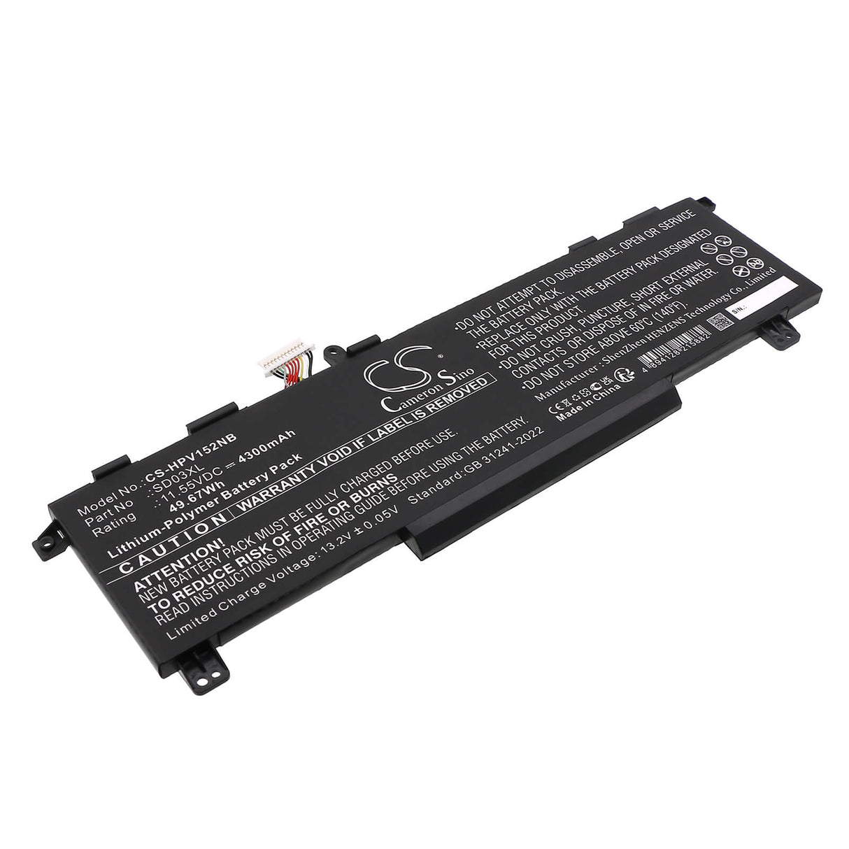 11.55V, Li-Polymer, 4300mAh, Notebook, Laptop battery fits Hp, Hstnn-ob1r, Omen 15-ek0009tx, Omen 15-ek0010tx, 49.67Wh Notebook, Laptop Cameron Sino Technology Limited