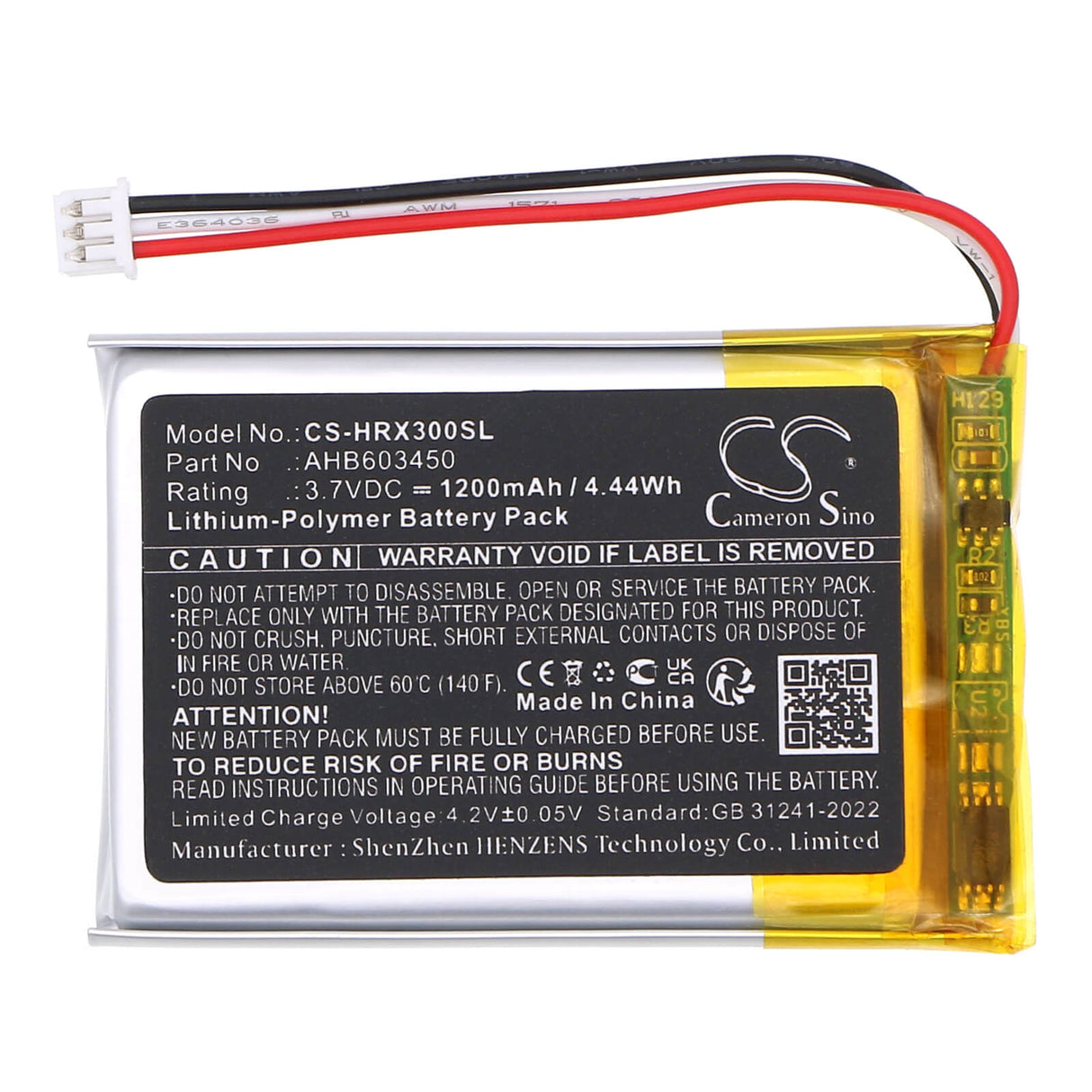 3.7V, Li-Polymer, 1200mAh, Wireless Headset battery fits Hyperx, Ahb603450, Cloud Iii Wireless-gaming Head, 4.44Wh Wireless Headset Cameron Sino Technology Limited