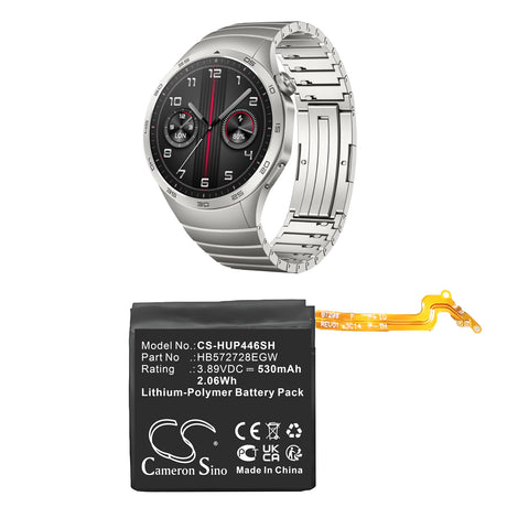 3.89V, Li-Polymer, 530mAh, Smartwatch battery fits Huawei, Hb572728egw, Pnx-b19, Watch Gt4 46mm, 2.06Wh Smartwatch Cameron Sino Technology Limited