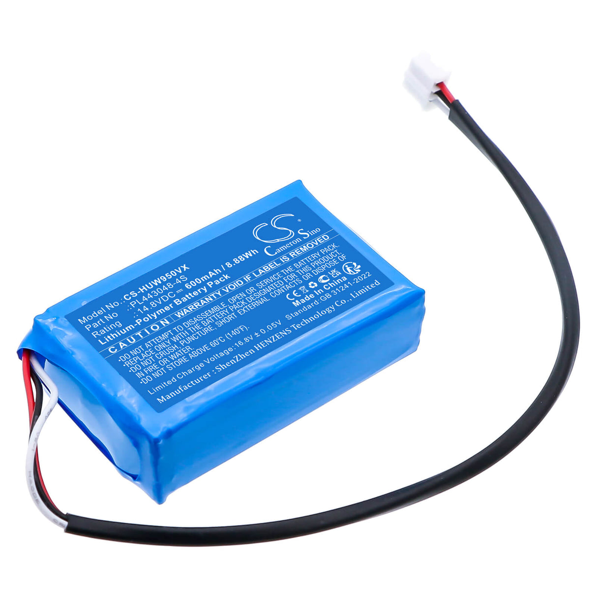 14.8V, Li-Polymer, 600mAh, Vacuum battery fits Hutt, Pl443048-4s, Ddc55, G104, 8.88Wh Vacuum Cameron Sino Technology Limited