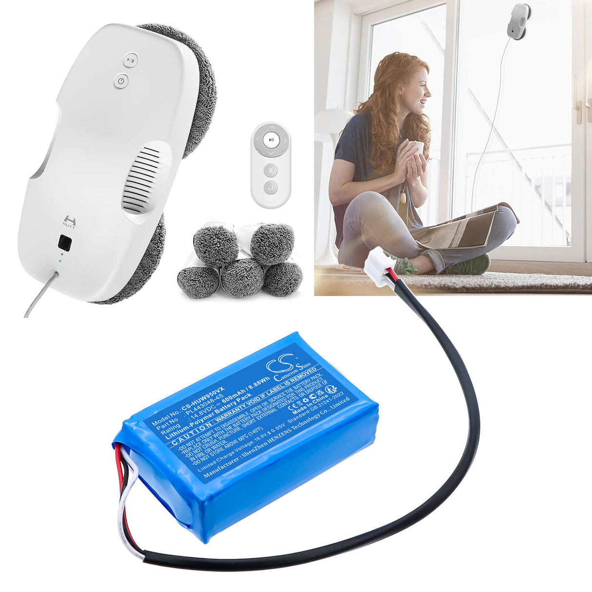 14.8V, Li-Polymer, 600mAh, Vacuum battery fits Hutt, Pl443048-4s, Ddc55, G104, 8.88Wh Vacuum Cameron Sino Technology Limited