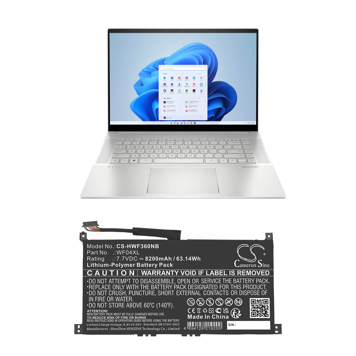 7.7V, Li-Polymer, 8200mAh, Notebook, Laptop battery fits Hp, HSTNN-OB2Y, ENVY X360 13-BF0000CI, ENVY X360 13-BF0000NE, 63.14Wh Notebook, Laptop Cameron Sino Technology Limited