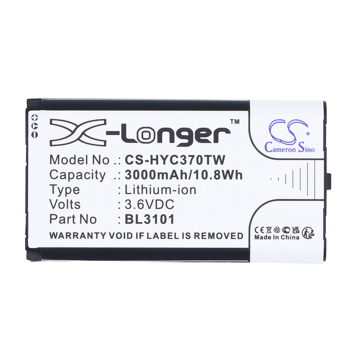 3.6V, Li-ion, 3000mAh, Two-Way Radio battery fits Hytera, BL3101, PNC370, 10.8Wh Two-Way Radio Cameron Sino Technology Limited