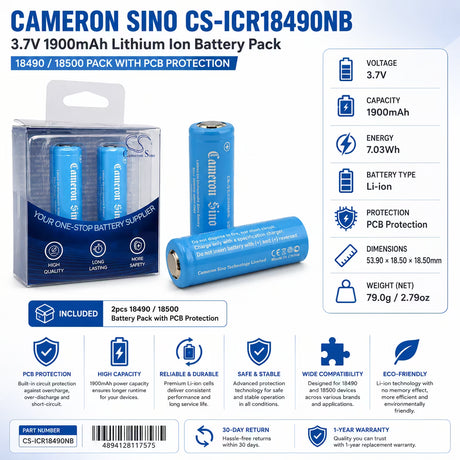 18490 18500 Battery Pack 1900mAh 3.7V Li-Ion PCB Protected 18490 Cameron Sino Technology Limited