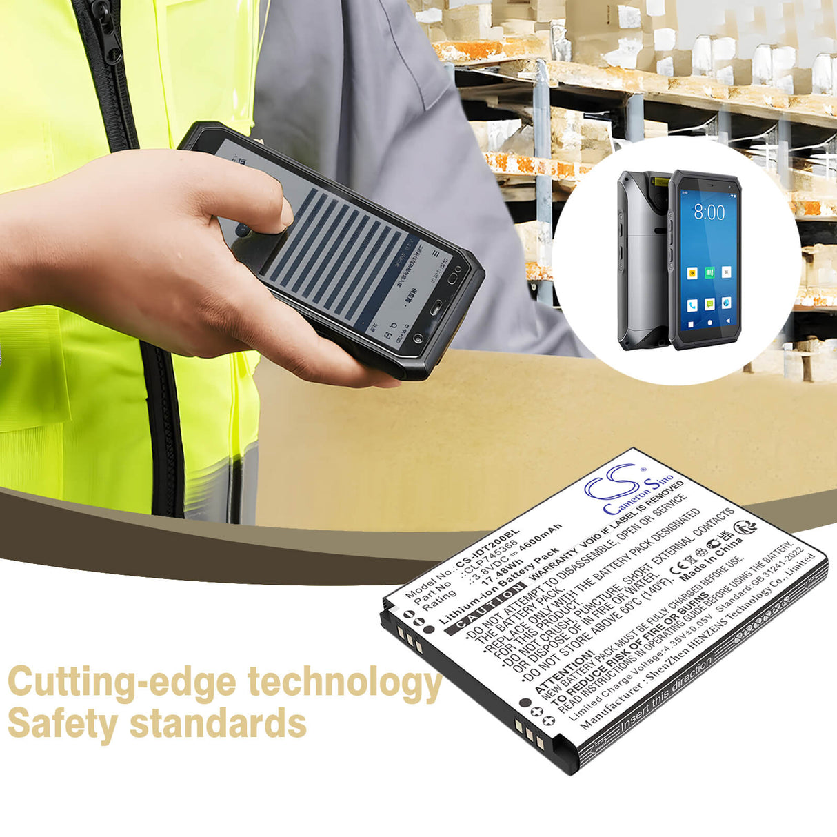 3.8V, Li-ion, 4600mAh, Barcode Scanner battery fits Idata, CLP745368, T3, X2P, 17.48Wh Barcode Scanner Cameron Sino Technology Limited