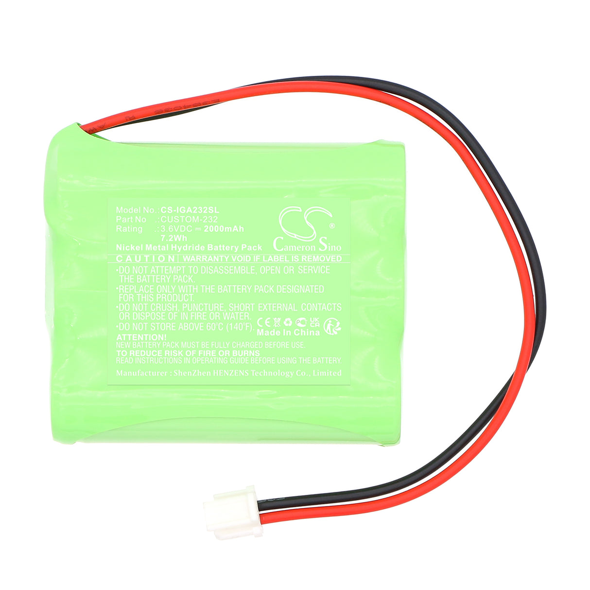 3.6V, Ni-MH, 2000mAh, Game Console battery fits IGT, CUSTOM-232, AVP, 7.2Wh Game Console Cameron Sino Technology Limited
