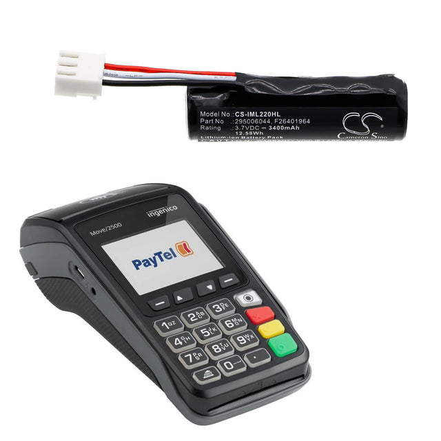 3.7V, Li-ion, 3400mAh, Payment Terminal battery fits Rea Card, Newland, Ingenico, 295006044, Iwe280, Iwl220, 12.58Wh Payment Terminal Cameron Sino Technology Limited