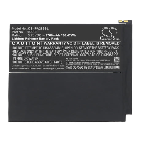 3.76V, Li-Polymer, 9700mAh, Tablet battery fits Apple, 0090S, A2898, A2899, 36.47Wh Tablet Cameron Sino Technology Limited