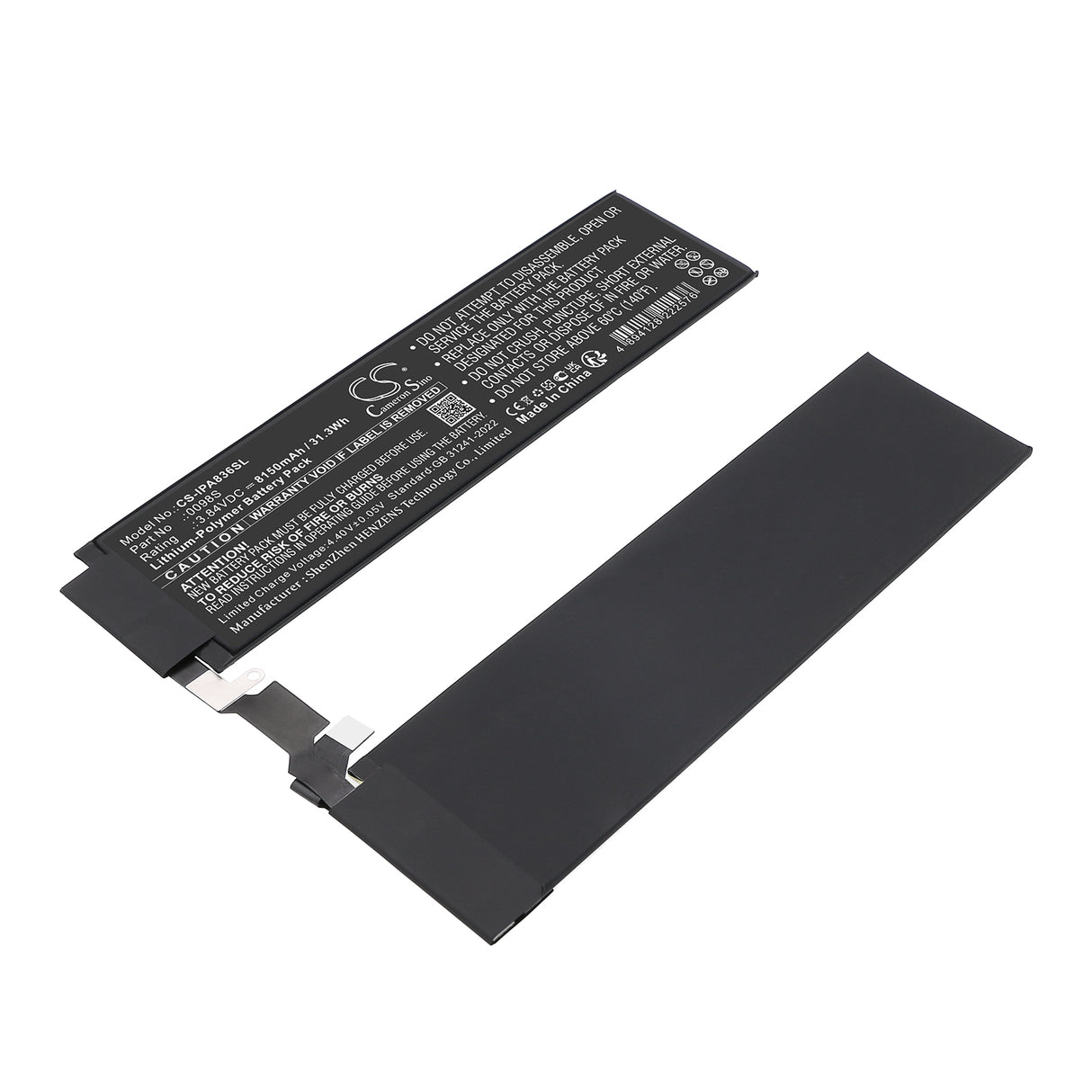 3.84V, Li-Polymer, 8150mAh, Tablet battery fits Apple, 0098S, A2836, A2837, 31.3Wh Tablet Cameron Sino Technology Limited